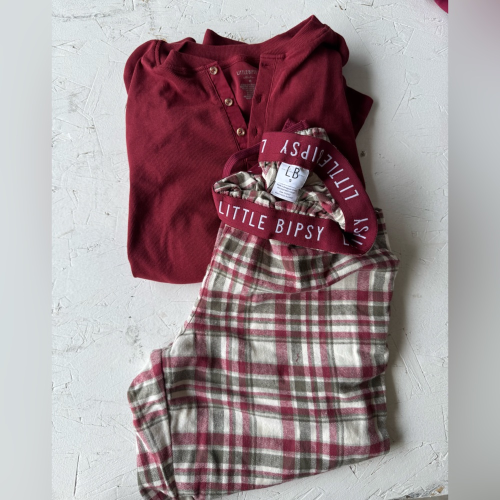 Little Bipsy Burgundy and Plaid Christmas Pajamas